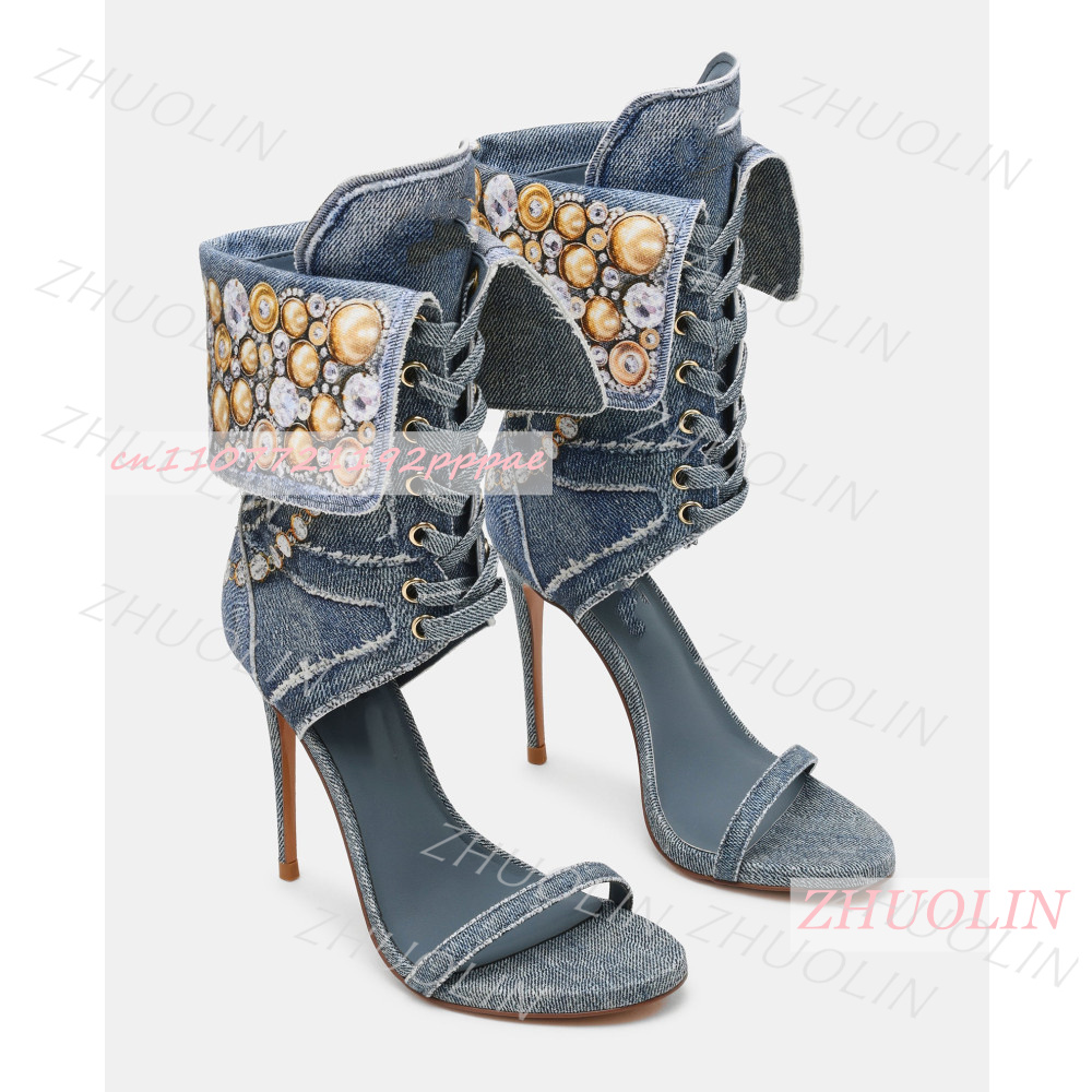 Women Shoes Us To Eu - Sandálias Femininas Azuis de Jeans com