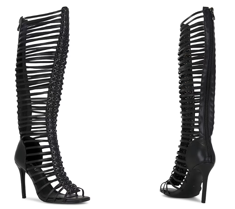 Women Shoes Zipper - Sandálias Botas Femininas Pretas com Tiras