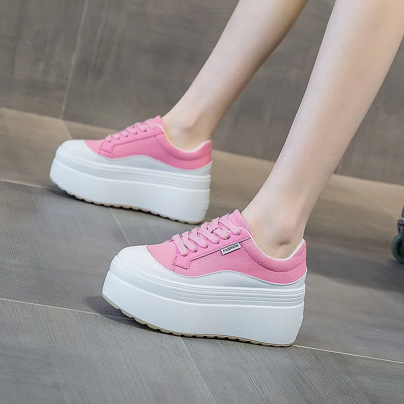8cm nova lona de couro genuíno - Women Shoes Store avaliação e preço