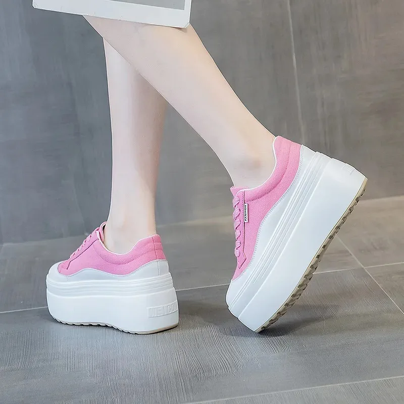 8cm nova lona de couro genuíno - Women Shoes Store avaliação e preço