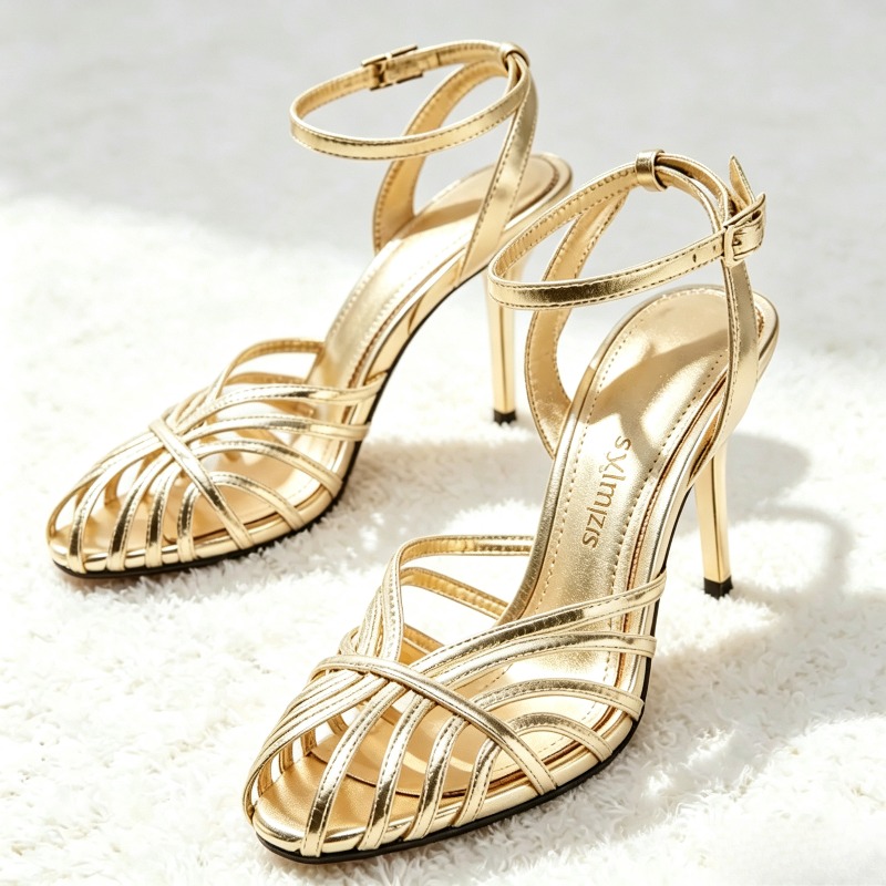 Sexy ouro oco banda estreita s - Metallic Heel Sandal avaliação e preço