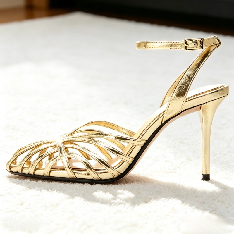 Sexy ouro oco banda estreita s - Metallic Heel Sandal avaliação e preço
